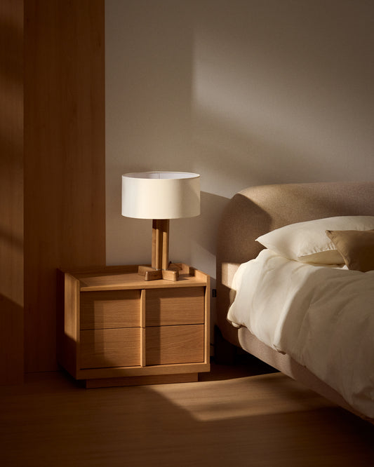 Onix bedside table, 2 drawers, oak veneer in a natural tone finish, 60 x 47 cm FSC Mix Credit