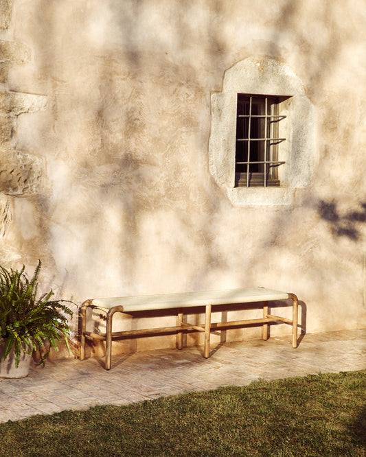 Alipa bench in FSC 100% solid acacia wood and ecru rope cord 200 cm