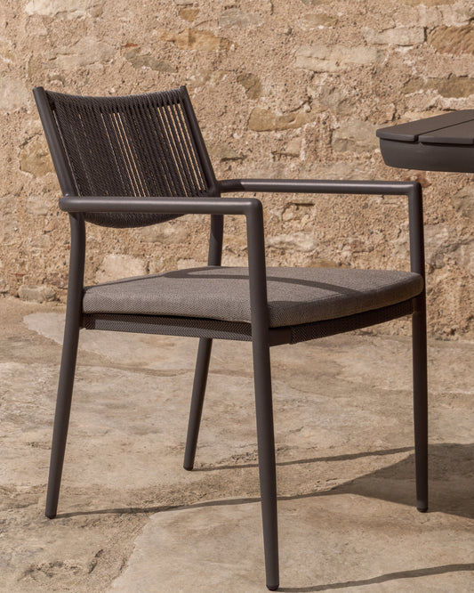 Argasi stackable outdoor chair in graphite aluminium and dark grey synthetic rope cord