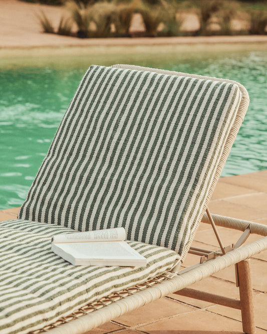Dirome green striped 100% PET sun lounger cushion 50 x 175cm