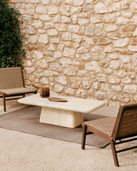 Drasi coffee table in cement with travertine-effect finish 140 x 70cm