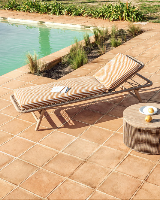 Dirome orange striped 100% PET sun lounger cushion 50 x 175cm