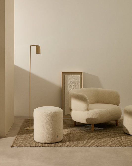 Kaeli footrest with removable cover in ecru bouclé Ø 43 cm