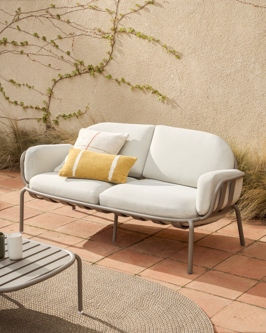 Joncols outdoor 2-seater sofa in aluminium with taupe painted finish and beige cushions 164cm