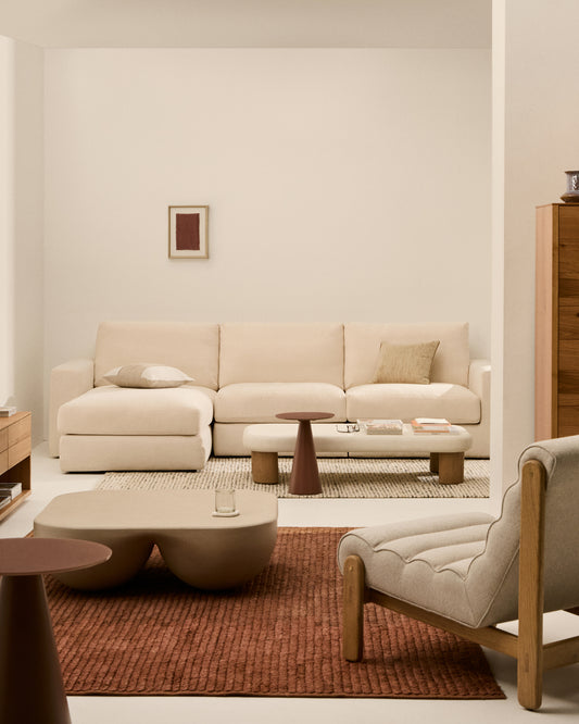 Alea ecru chenille 4-seater modular sofa with left chaise longue and removable cover 310cm