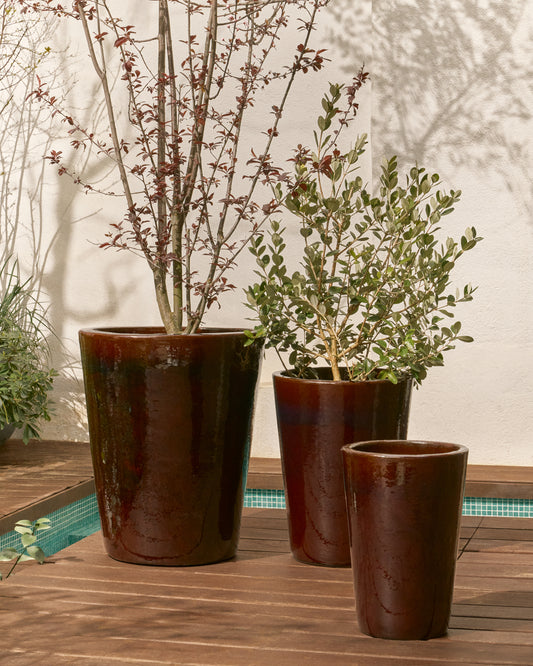 Rotja set of 3 terracotta planters with glazed garnet finish Ø 26 / 35 / 47 cm