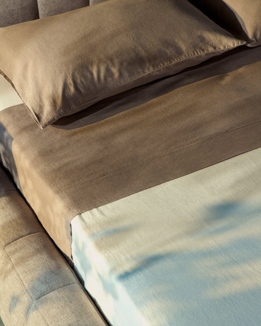 Simmel brown linen blend top sheet for 160 cm bed