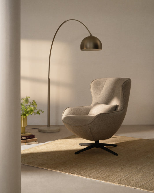 Madali floor lamp in steel with brushed silver finish and white marble