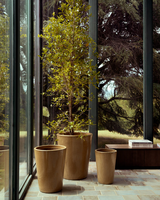 Rotja set of 3 terracotta planters with glazed beige finish Ø 26 / 35 / 47 cm