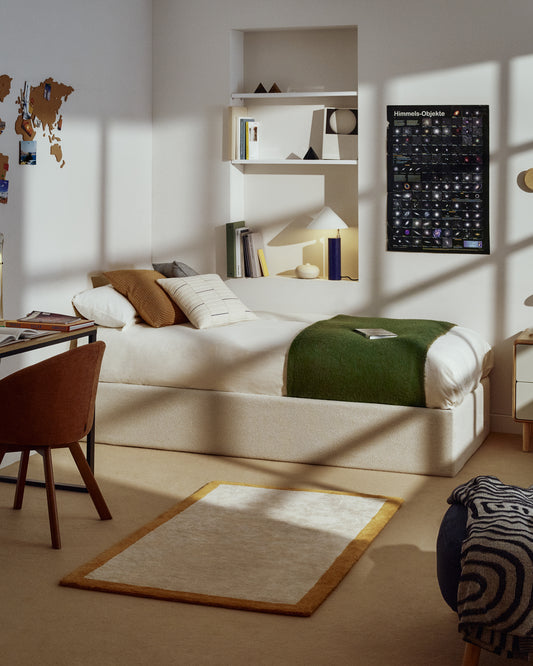 Nelzi ecru chenille side-opening ottoman bed base with removable cover for 90 x 200cm mattress FSC 100%