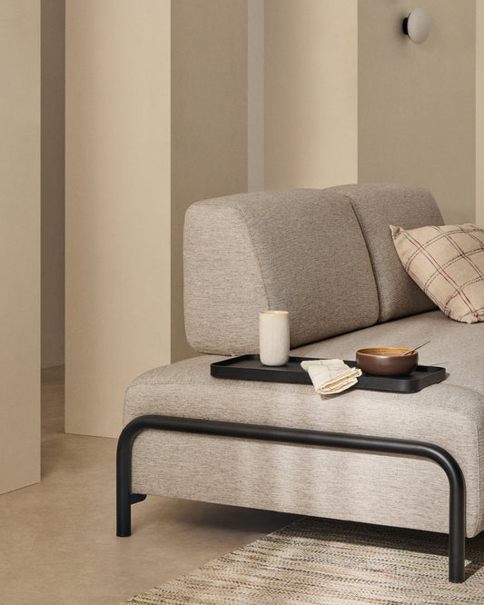 Compo 2-seater greige sofa with small tray table and black metal frame 200 cm FSC Mix Credit