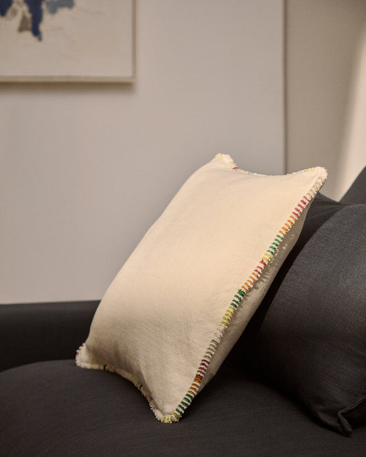 Enari natural cotton cushion cover with multicoloured contrast piping 50 x 50 cm