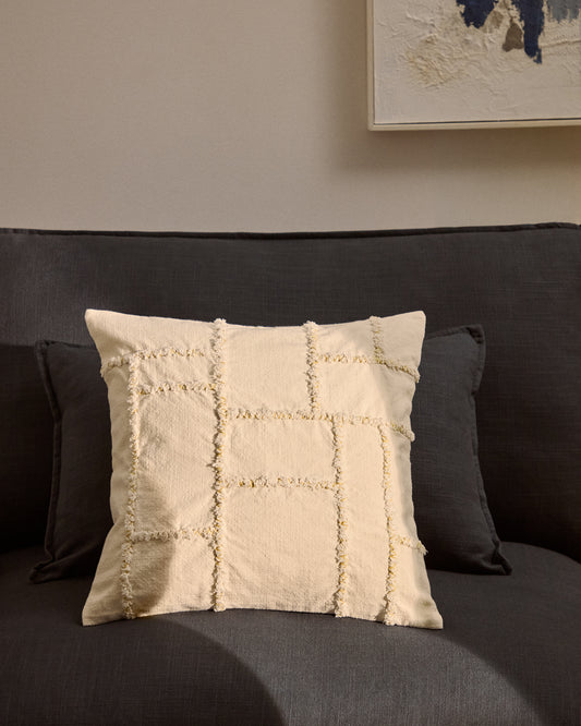 Verion yellow cushion cover with embroidered geometric detail 45 x 45cm