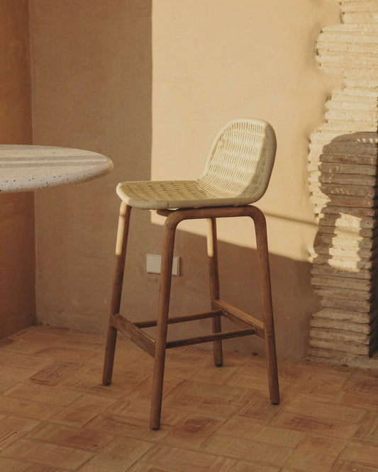 Alipa stool in FSC 100% solid acacia wood and ecru rope cord 75 cm