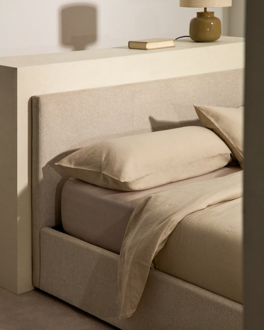 Simmel ecru, cotton and linen, adjustable bottom sheet for a 160 cm bed