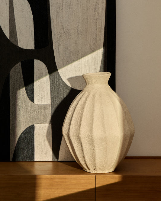 Arquena beige papier-mâché vase 46cm