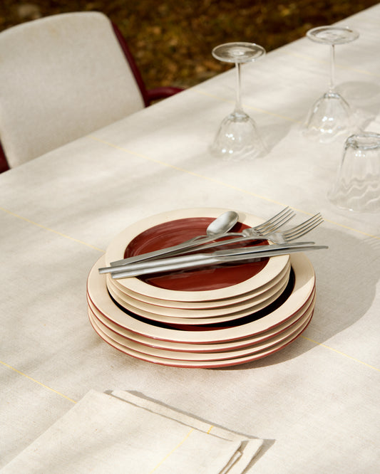 Ulaen set of 2 beige cotton and linen placemats with yellow stripes 35 x 50cm