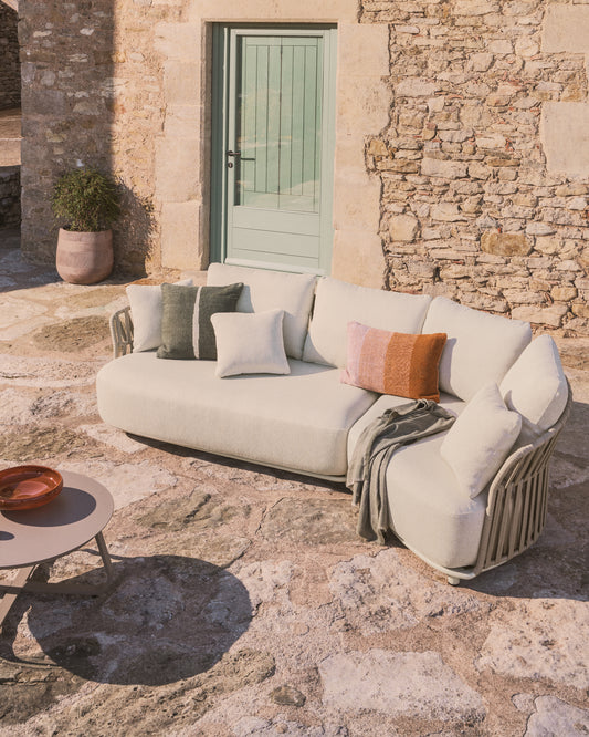 Osani 3-seater sofa in ecru aluminium and taupe rope 274 cm