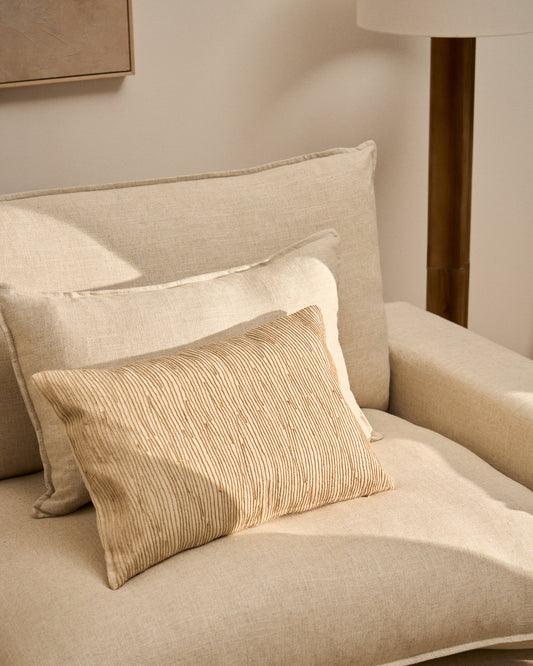 Belae ecru cotton cushion cover with beige jute embroidery 40 x 60cm
