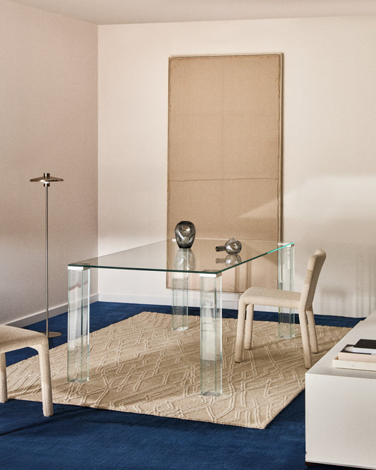 Adularia table in clear tempered glass 160 x 90cm