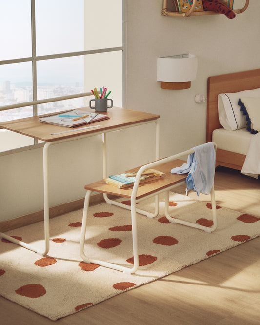 Tandani beige cotton rug with orange cheetah design 90 x 150cm