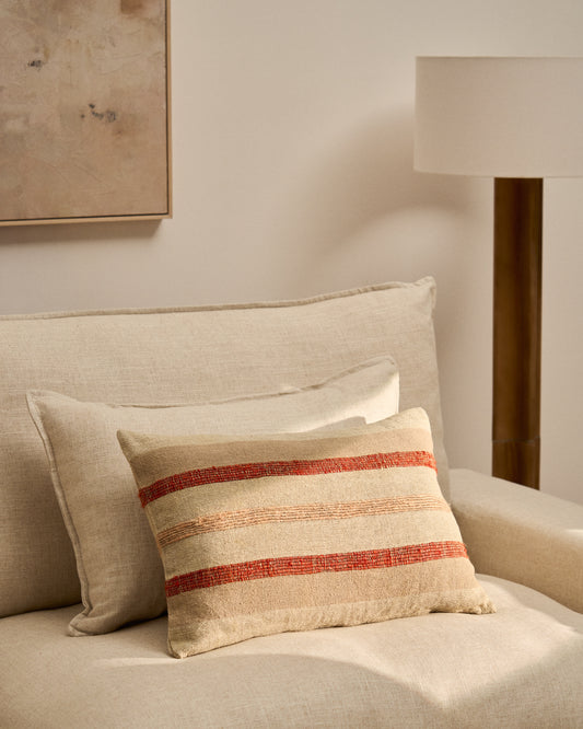 Taraia terracotta and beige cotton and viscose cushion cover 40 x 60cm