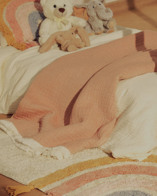 Nafine 100% cotton muslin blanket with two-toned fringe 130 x 170 cm