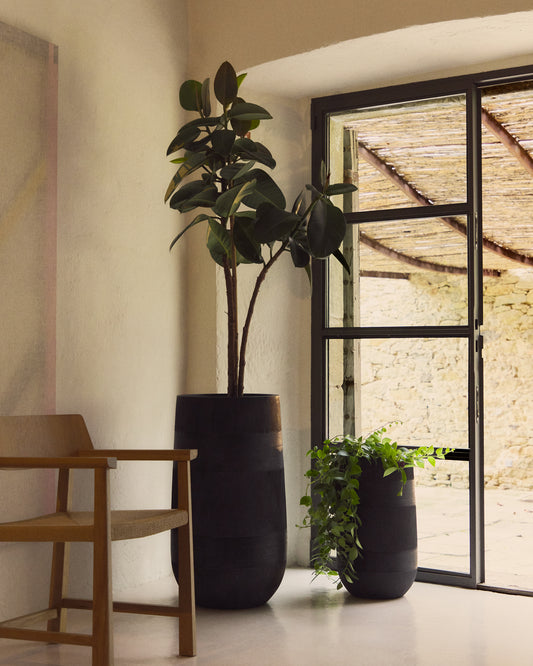 Set of 2 Tival black cement-effect planters Ø 45 cm / Ø 32 cm