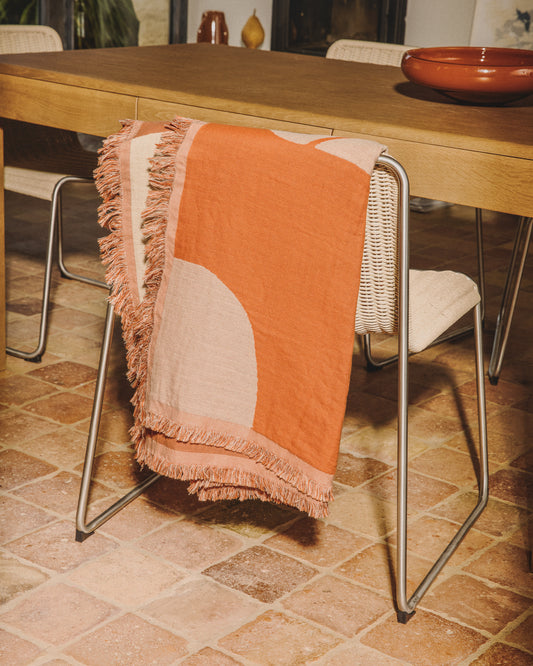 Niore reversible 100% cotton blanket in orange and beige 130 x 170 cm