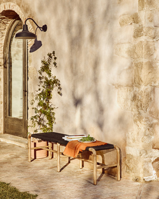 Alipa bench in FSC 100% solid acacia wood and dark grey rope cord 200 cm