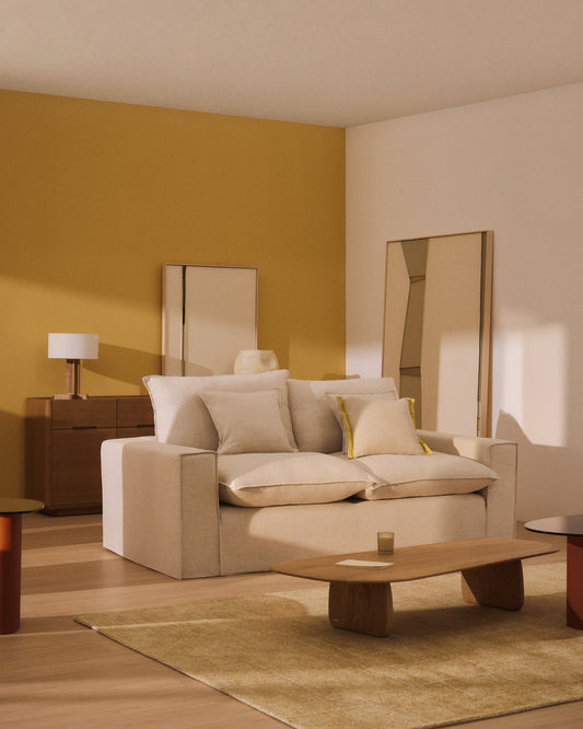 Anarela beige linen and viscose 2-seater sofa with removable cover 220 cm FSC Mix Credit