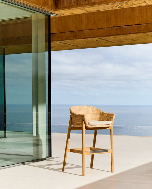 Galea stool in FSC 100% solid teak wood and synthetic rattan 75cm