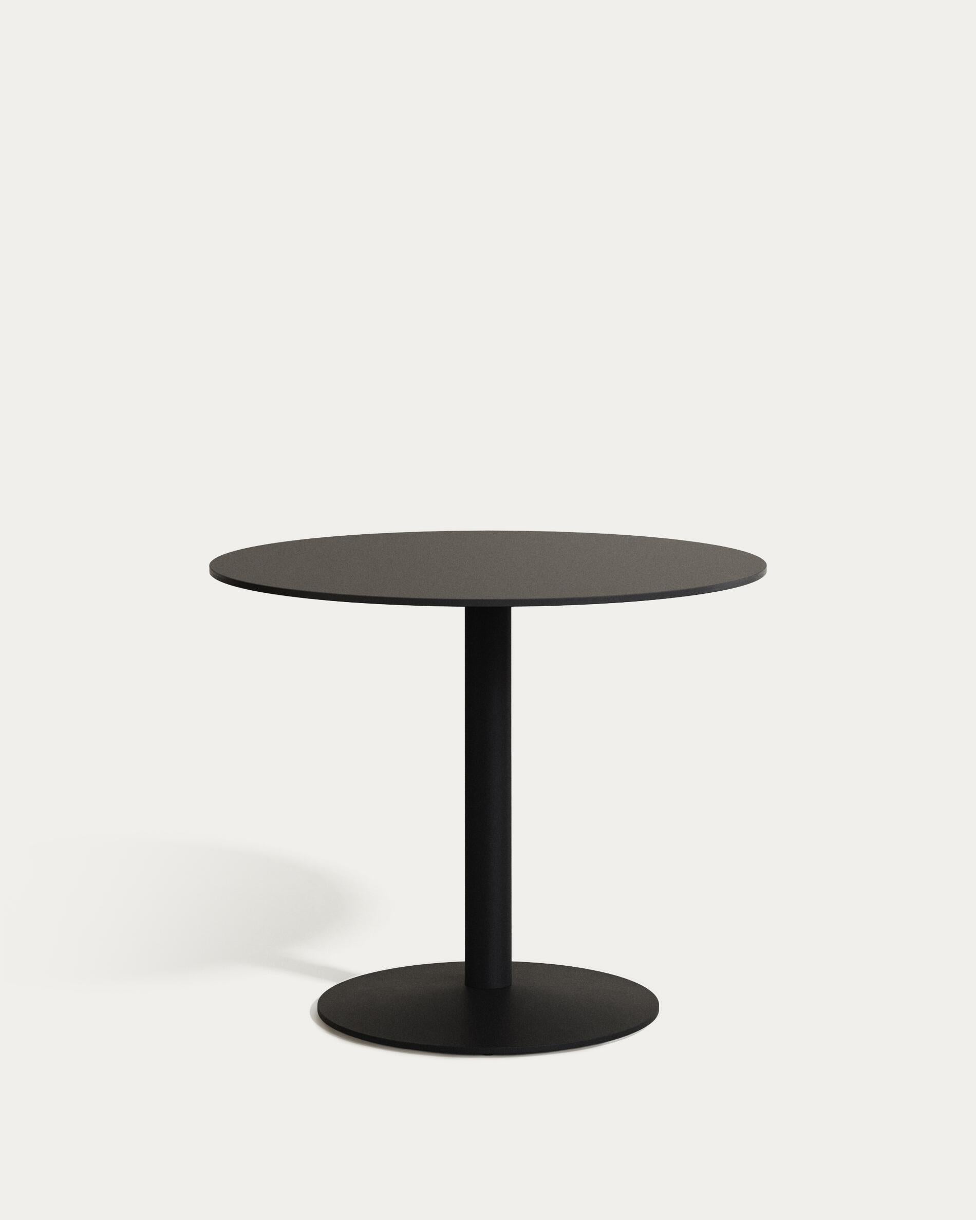 Esilda round outdoor table in black with metal leg in a painted black ...