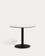 Esilda round outdoor table in white with metal leg in a painted black finish, Ø 90 x 70 cm