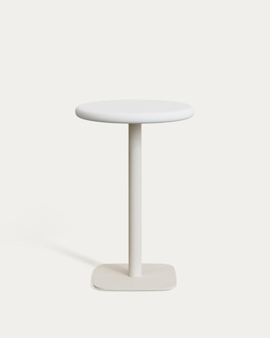 Dina outdoor tall round table with white cement top Ø70cm and white steel base 48x48x96cm
