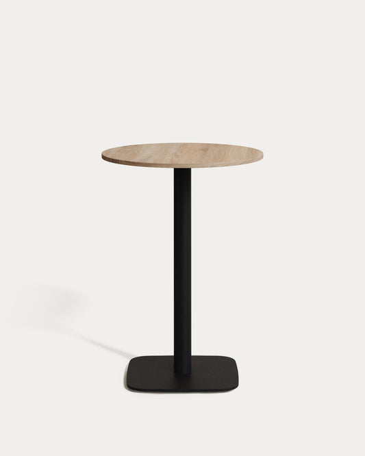 Dina high round table in natural finish melamine with metal leg in a painted black finish, Ø 60x96 cm