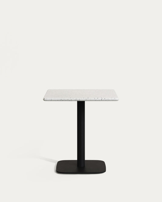 Saura Bar Table in black painted metal with a white terrazzo top,  70 x 70 x 70 cm