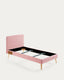 Dyla bed with removable cover in pink, with solid beech wood legs for a 90 x 190 cm mattress