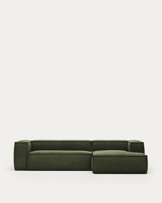 Blok 3-seater right chaise longue sofa in green thick corduroy 300cm FSC Mix Credit