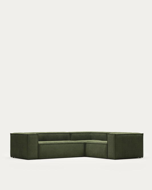 Blok green thick corduroy 3-seater corner sofa 290 x 230cm/230 x 290cm FSC Mix Credit