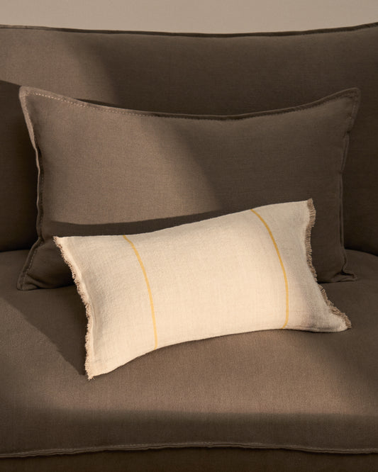 Lidore cushion cover in beige linen with contrasting yellow stripes 30 x 50cm