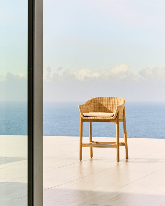 Galea stool in FSC 100% solid teak wood and synthetic rattan 65cm