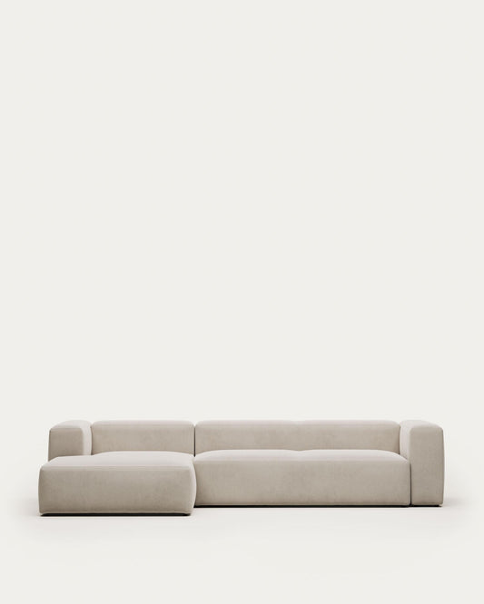 Blok 4-seater beige chenille left chaise longue sofa 330cm FSC Mix Credit