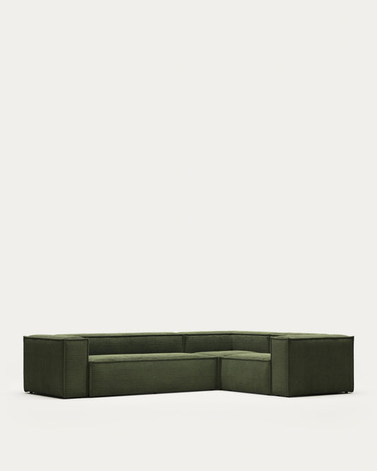 Blok 4 seater corner sofa in green corduroy, 320 x 230 cm / 230 x 320 cm FSC Mix Credit