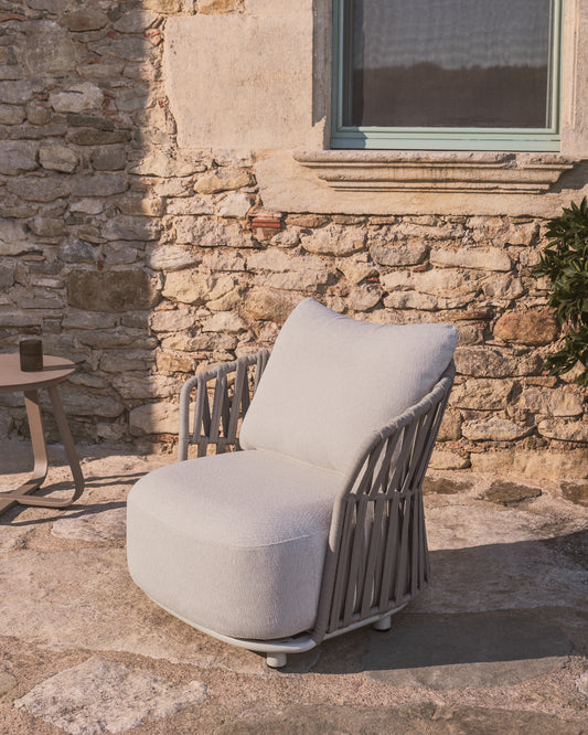 Osani armchair in ecru aluminium and taupe rope cord
