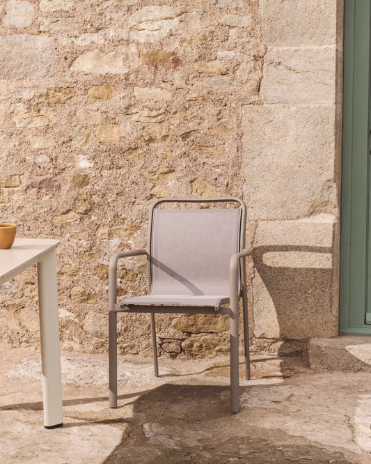 Luri stackable outdoor chair in taupe aluminium and beige texteline