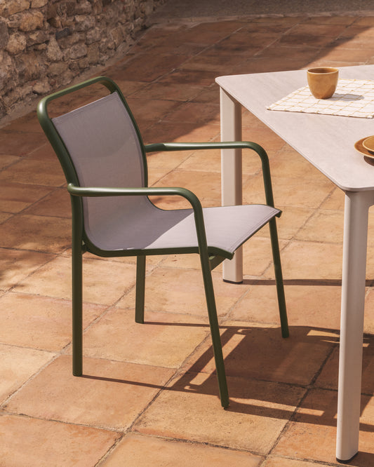 Luri stackable outdoor chair in green aluminium and beige texteline