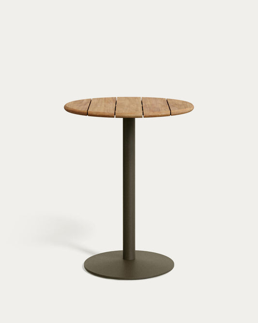 Esilda outdoor tall round table with FSC 100% acacia top Ø80cm and green steel base Ø55x96cm