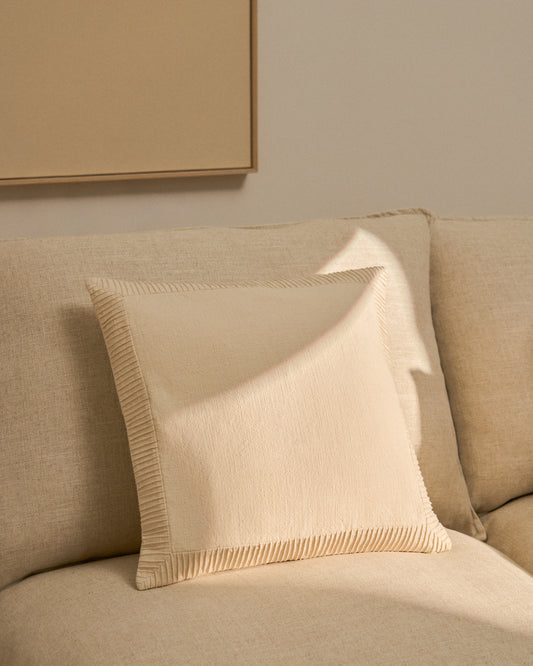 Luadia cotton cushion cover with ecru pleated detail 50 x 50cm