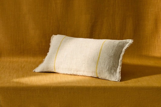 Lidore cushion cover in beige linen with contrasting yellow stripes 30 x 50cm